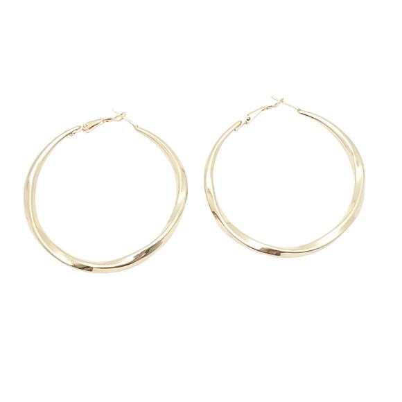 Vintage Twisted Hoop Gold Tone Earrings Clip On 2.25" - Picture 1 of 4